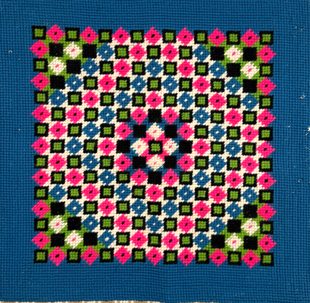 Vintage Finished Needlepoint Canvas Abstract Geometric Design 13.5" Preworked